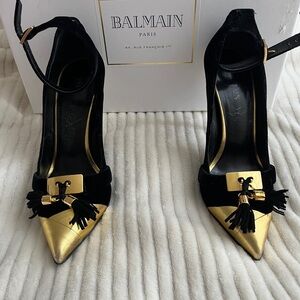 Balmain Black and Gold Tassel Heels
